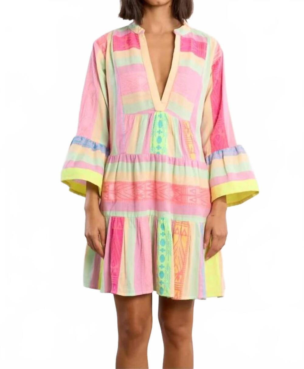 NEW MOLLY BRACKEN women's striped pastel v neck kaftan dress in multicolor